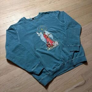 Vintage Northern Reflections Angel Embroidery Sweatshirt Teal Blue Crewneck M